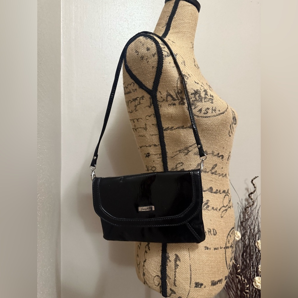 Grace Adele Black patent Leather Shoulder Bag